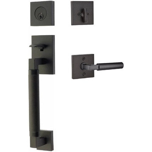 Emtek Hercules Knurled Sectional Tubular Entry Set with Hercules Lever in Flat Black finish