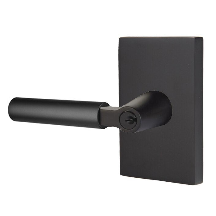 Emtek Hercules Lever with Modern Rectangular Rosette in Flat Black finish