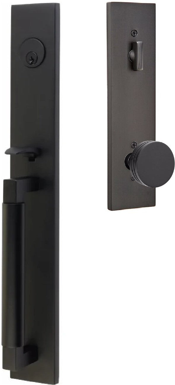 Emtek Hercules Smooth Full Length Tubular Entry Set with Bern Knob in Flat Black finish