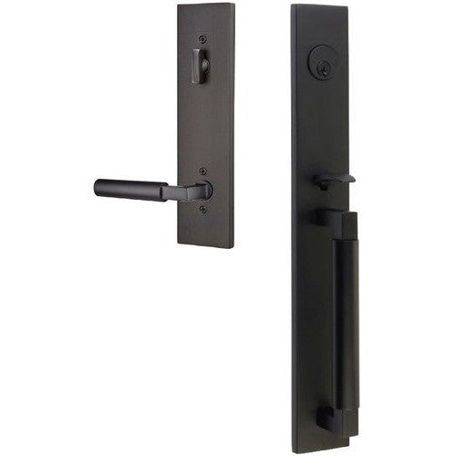 Emtek Hercules Smooth Full Length Tubular Entry Set with Hercules Lever in Flat Black finish