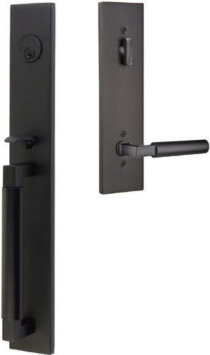 Emtek Hercules Smooth Full Length Tubular Entry Set with Hercules Lever in Flat Black finish