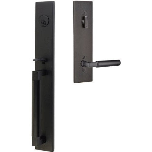 Emtek Hercules Smooth Full Length Tubular Entry Set with Hercules Lever in Flat Black finish