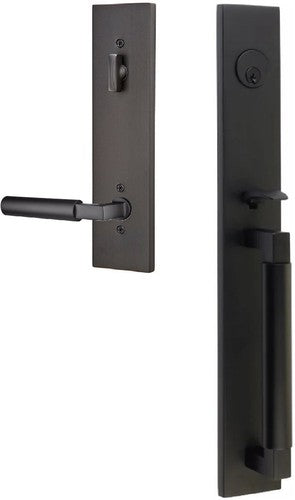 Emtek Hercules Smooth Full Length Tubular Entry Set with Hercules Lever in Flat Black finish