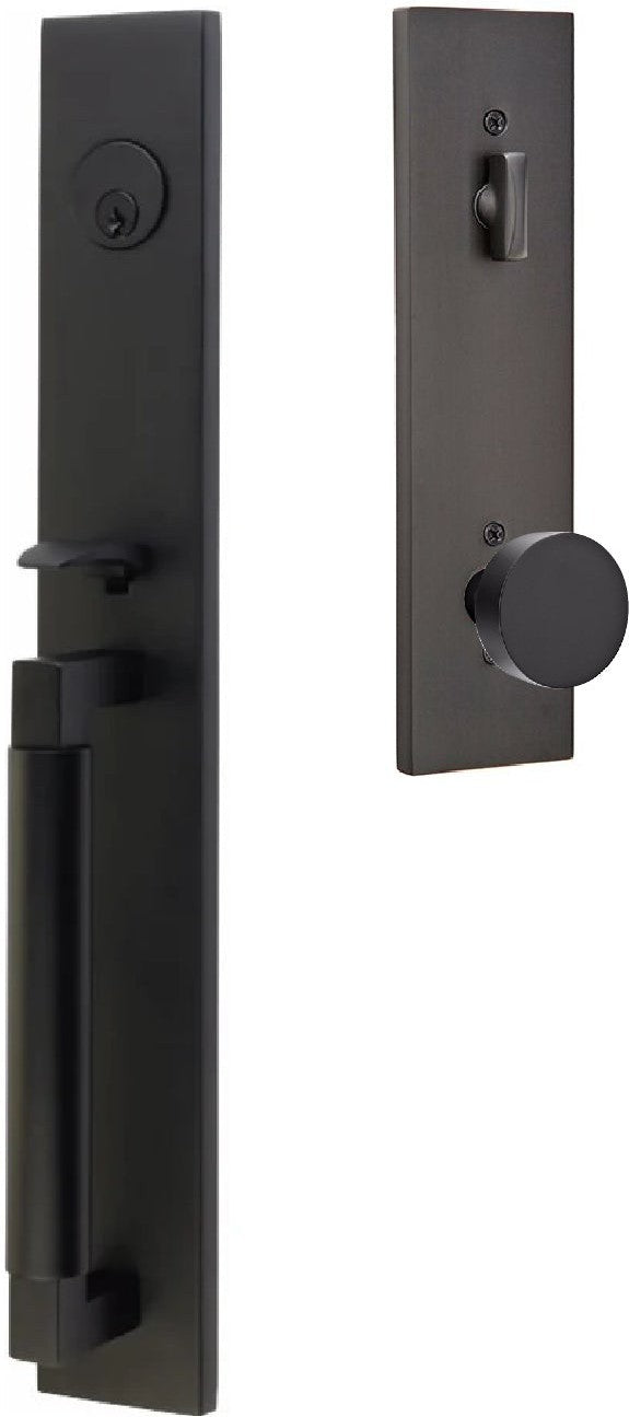 Emtek Hercules Smooth Full Length Tubular Entry Set with Round Knob in Flat Black finish