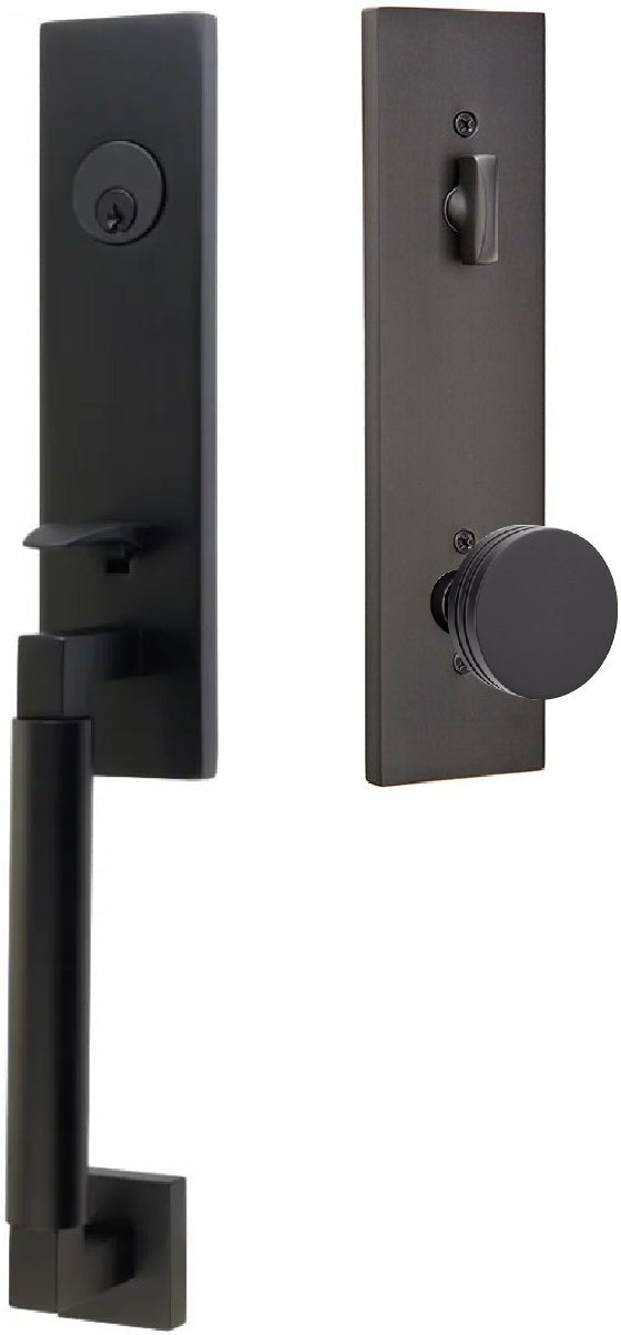 Emtek Hercules Smooth Monolithic Tubular Entry Set with Bern Knob in Flat Black finish