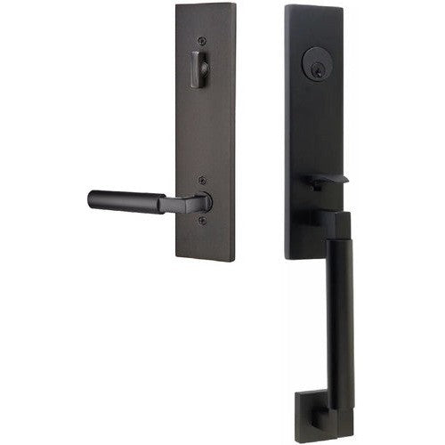 Emtek Hercules Smooth Monolithic Tubular Entry Set with Hercules Lever in Flat Black finish