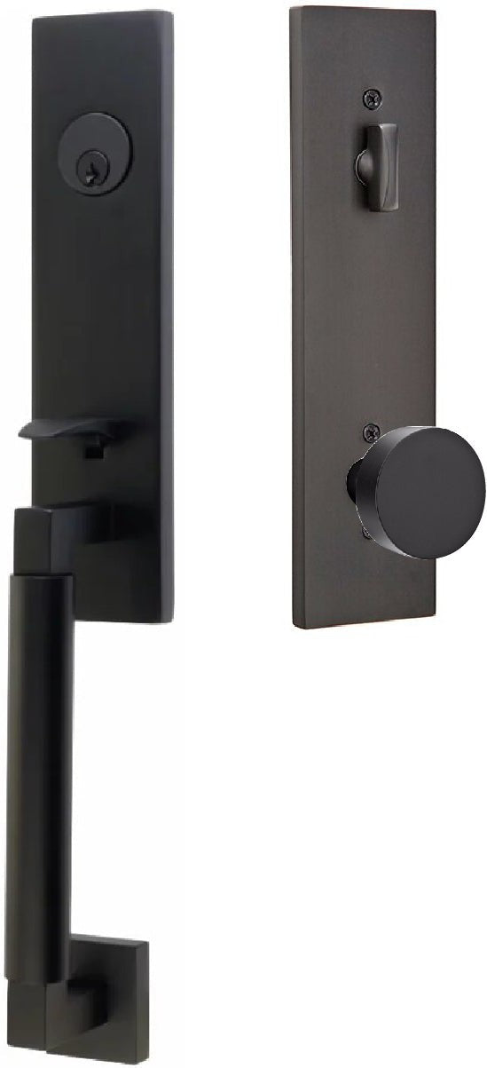 Emtek Hercules Smooth Monolithic Tubular Entry Set with Round Knob in Flat Black finish