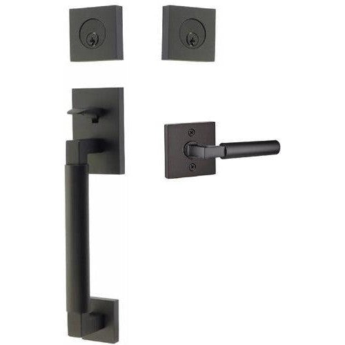 Emtek Hercules Smooth Sectional Tubular Entry Set with Hercules Lever in Flat Black finish