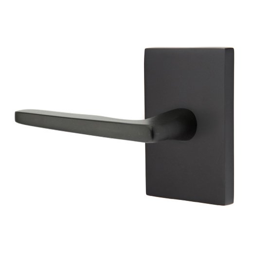 Emtek Hermes Lever With Modern Rectangular Rosette in Flat Black finish