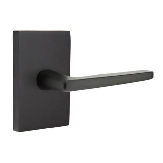 Emtek Hermes Lever With Modern Rectangular Rosette in Flat Black finish