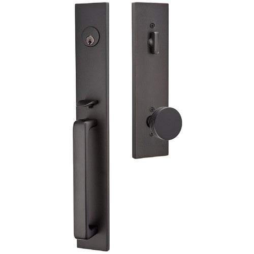 Emtek Lausanne Entrance Handleset With Bern Knob in Flat Black finish