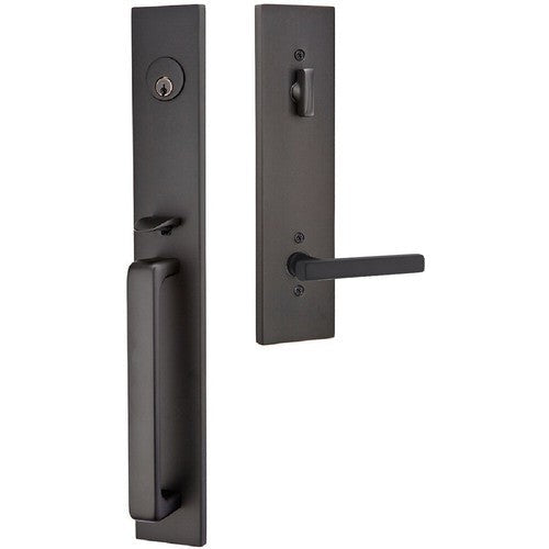 Emtek Lausanne Entrance Handleset With Freestone Lever in Flat Black finish