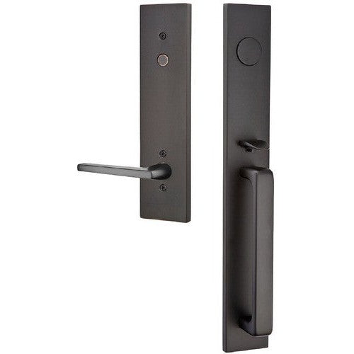 Emtek Lausanne Entrance Handleset With Helios Lever in Flat Black finish