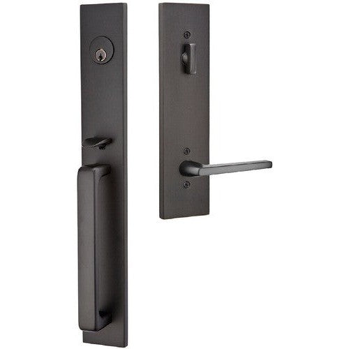 Emtek Lausanne Entrance Handleset With Helios Lever in Flat Black finish