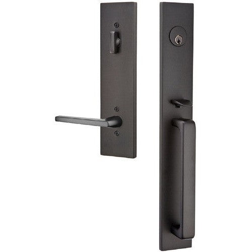 Emtek Lausanne Entrance Handleset With Helios Lever in Flat Black finish