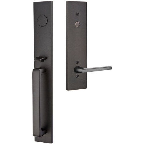 Emtek Lausanne Entrance Handleset With Helios Lever in Flat Black finish