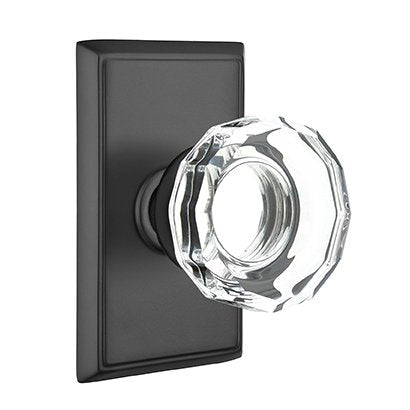 Emtek Lowell Crystal Knob with Rectangular Rosette in Flat Black finish