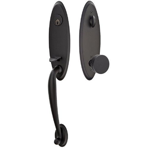 Emtek Marietta Tubular Entrance Handleset With Bern Knob in Flat Black finish