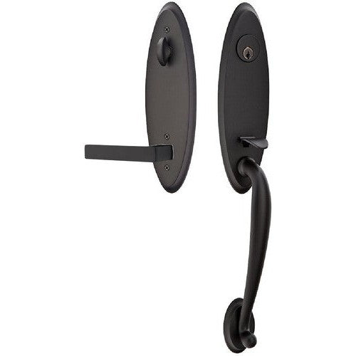 Emtek Marietta Tubular Entrance Handleset With Dumont Lever in Flat Black finish