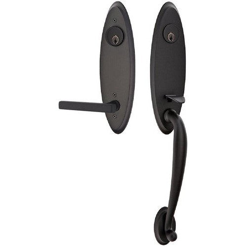 Emtek Marietta Tubular Entrance Handleset With Freestone Lever in Flat Black finish