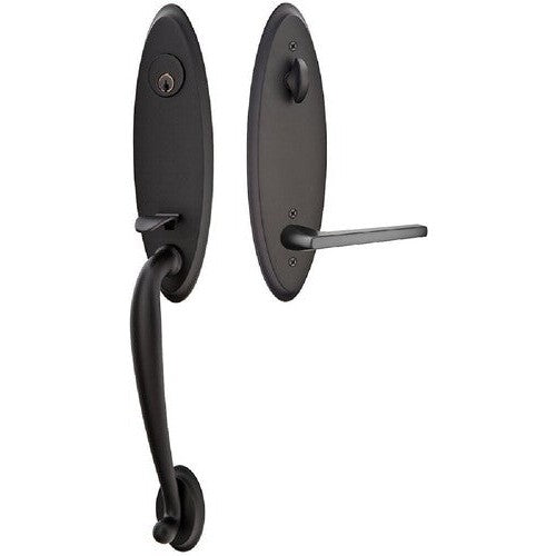 Emtek Marietta Tubular Entrance Handleset With Helios Lever in Flat Black finish