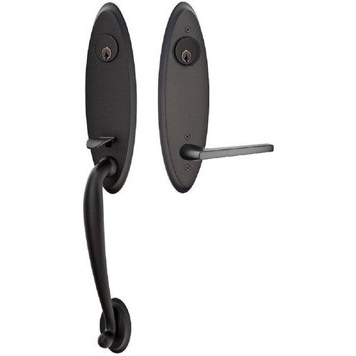 Emtek Marietta Tubular Entrance Handleset With Helios Lever in Flat Black finish