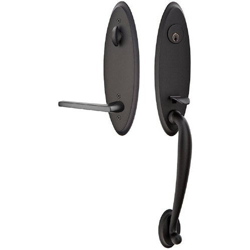 Emtek Marietta Tubular Entrance Handleset With Helios Lever in Flat Black finish