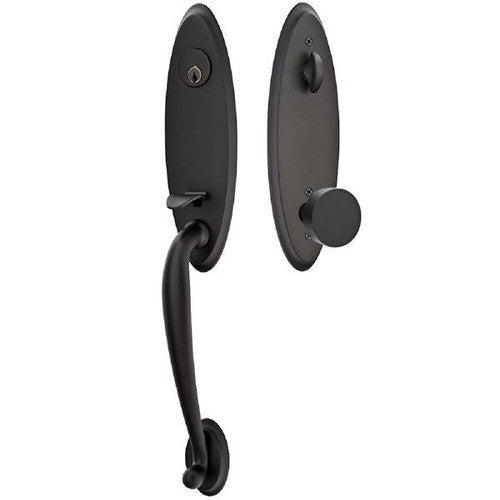 Emtek Marietta Tubular Entrance Handleset With Round Knob in Flat Black finish