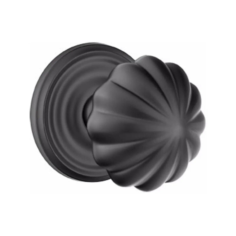 Emtek Melon Knob with Regular Rosette in Flat Black finish