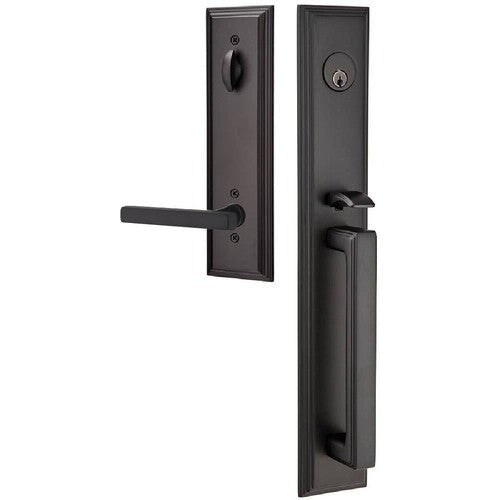 Emtek Melrose Tubular Entrance Handleset With Freestone Lever in Flat Black finish