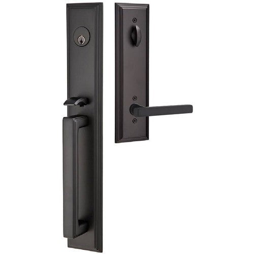 Emtek Melrose Tubular Entrance Handleset With Freestone Lever in Flat Black finish