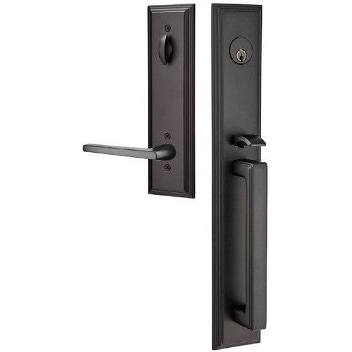 Emtek Melrose Tubular Entrance Handleset With Helios Lever in Flat Black finish