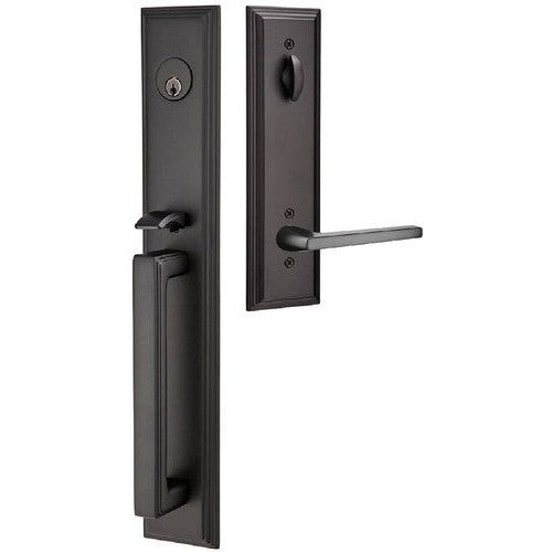 Emtek Melrose Tubular Entrance Handleset With Helios Lever in Flat Black finish