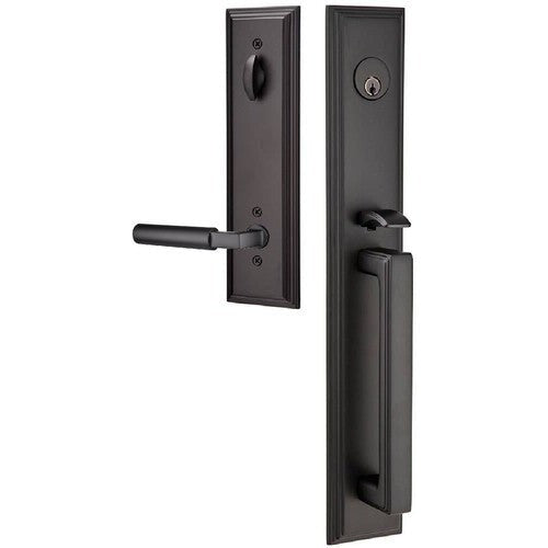 Emtek Melrose Tubular Entrance Handleset With Hercules Lever in Flat Black finish