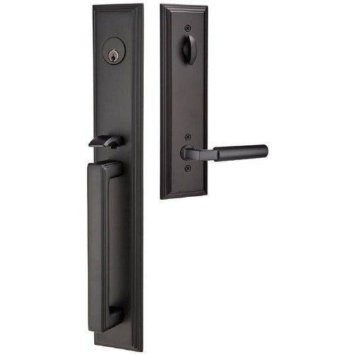 Emtek Melrose Tubular Entrance Handleset With Hercules Lever in Flat Black finish