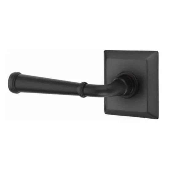 The Emtek Merrimack Lever with Quincy Rosette in Flat Black finish