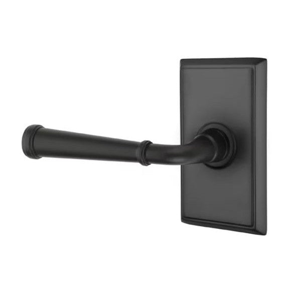 The Emtek Merrimack Lever With Rectangular Rosette in Flat Black finish