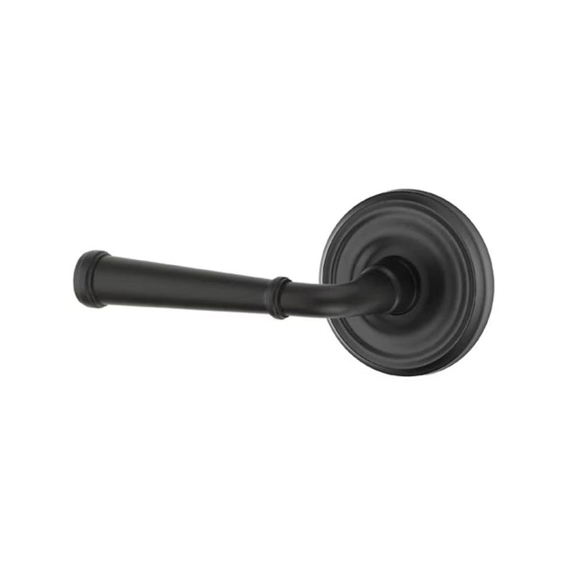 The Emtek Merrimack Lever With Regular Rosette in Flat Black finish