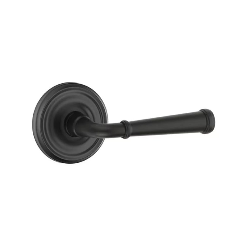 The Emtek Merrimack Lever With Regular Rosette in Flat Black finish