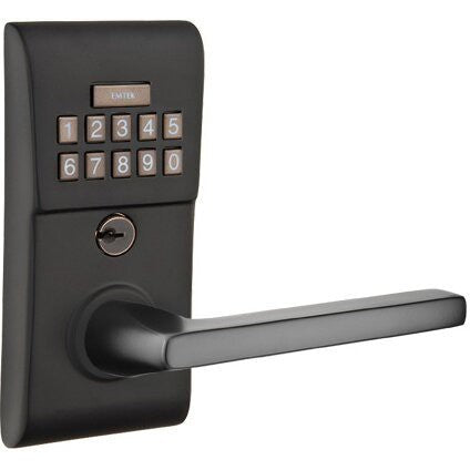 Emtek Modern Electronic Keypad Leverset with Helios Lever in Flat Black finish