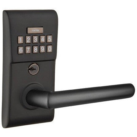 Emtek Modern Electronic Keypad Leverset with Stuttgart Lever in Flat Black finish