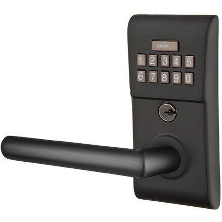 Emtek Modern Electronic Keypad Leverset with Stuttgart Lever in Flat Black finish