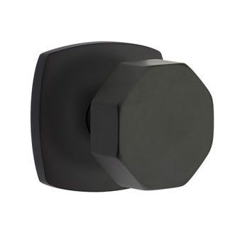 Emtek Octagon Knob with Urban Modern Rosette in Flat Black finish