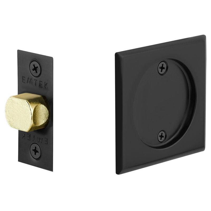 The Emtek Passage Square Pocket Door Tubular Lock in Flat Black finish