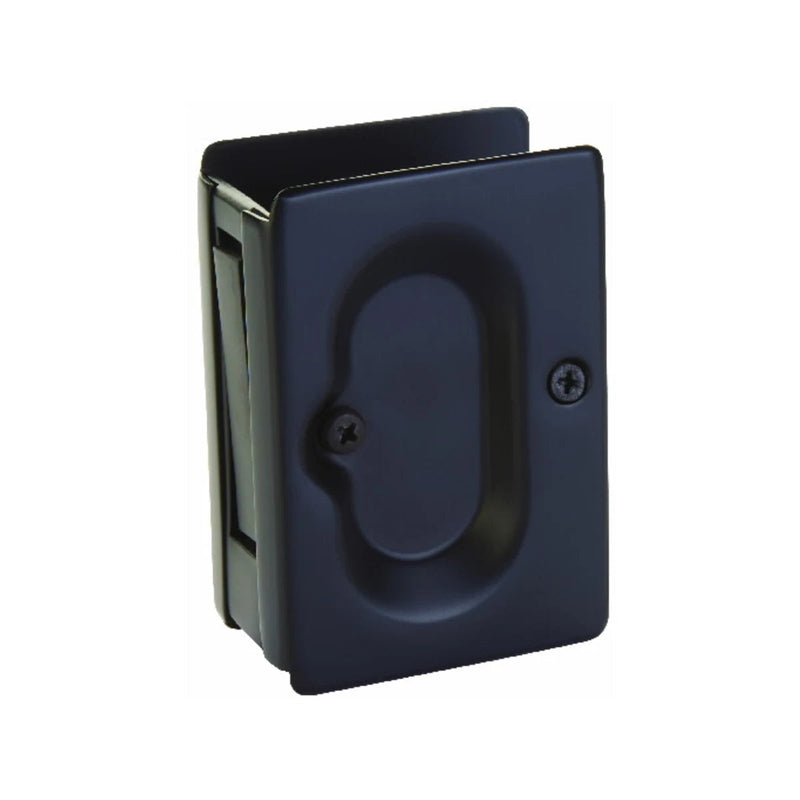 The Emtek Passage Standard Pocket Door Lock in Flat Black finish