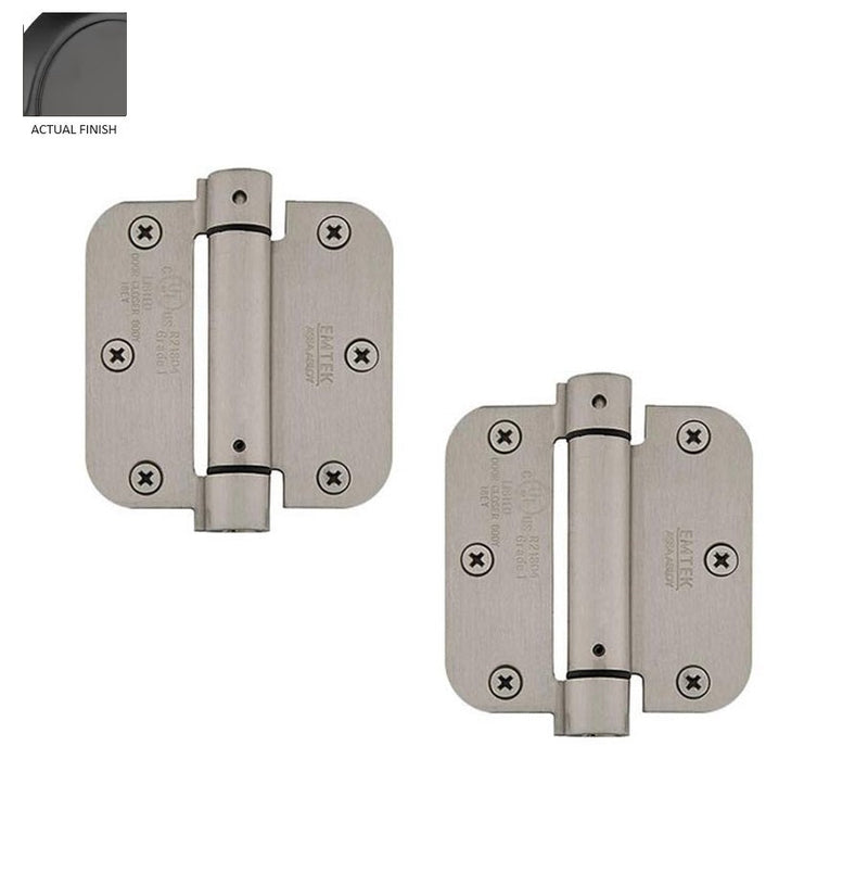 The Emtek Plated Steel UL Listed Spring Hinge, 3.5" x 3.5" with 5/8" Radius Corners in Flat Black finish