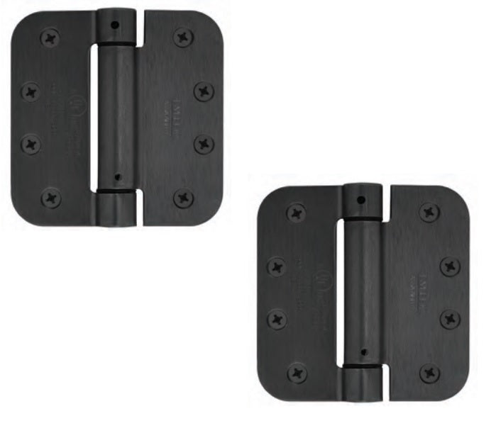 Emtek Plated Steel UL Listed Spring Hinge, 4" x 4" with 5/8" Radius Corners in Flat Black finish