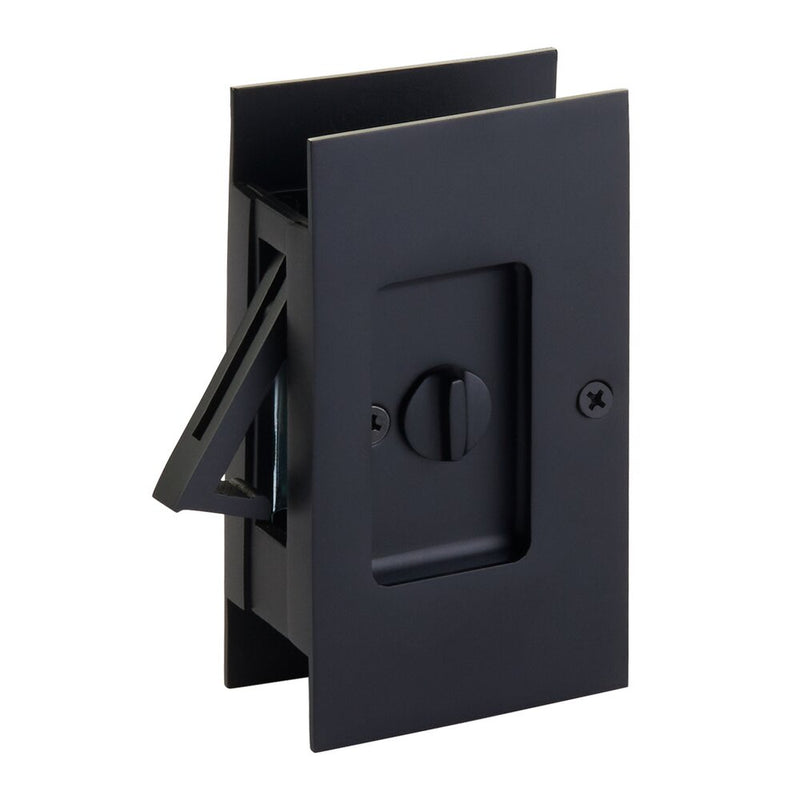 Emtek Privacy Modern Rectangular Pocket Door Lock in Flat Black finish