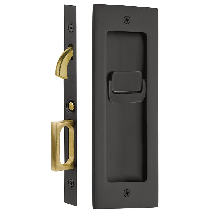 The Emtek Privacy Modern Rectangular Pocket Door Mortise Lock in Flat Black finish