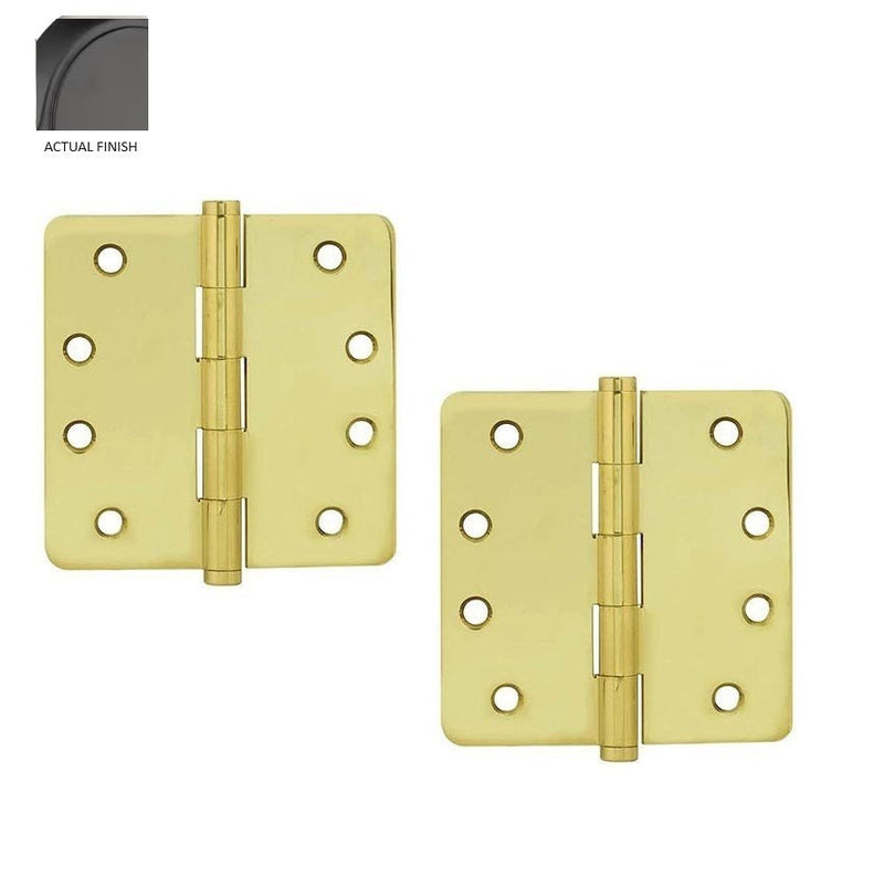 The Emtek Residential Duty Solid Brass Plain Bearing Hinge, 4" x 4" with 1/4" Radius Corners in Flat Black finish